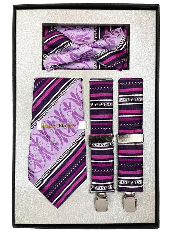 Magenta Men's Accessory Box Bow Tie, Necktie, Pocket Square, Suspender 4 Piece Set Male Product Image