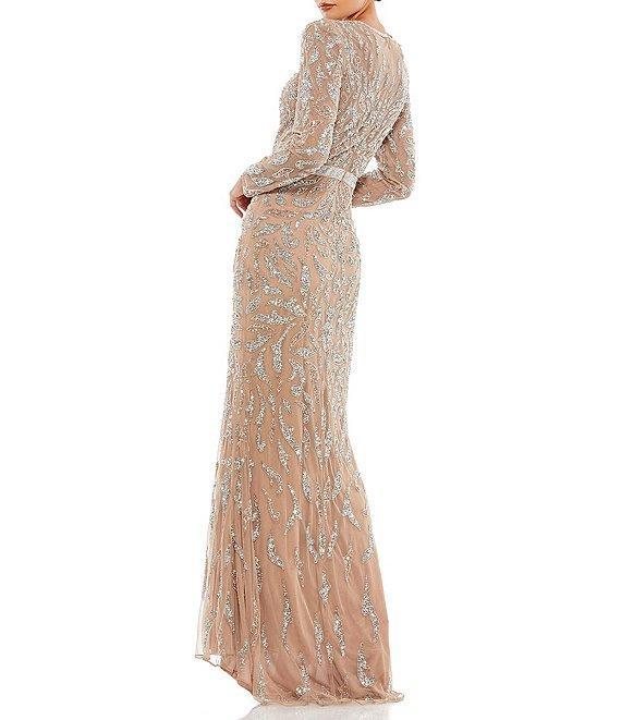 Mac Duggal Long Sleeve Sequin Crew Neck Fully Lined Sheath Gown Product Image