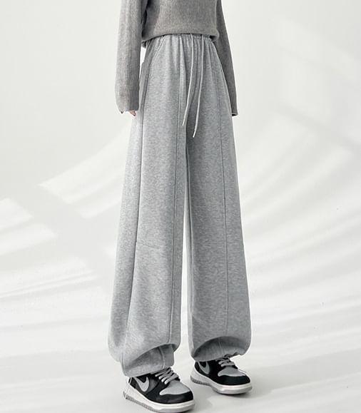 Drawstring Waist Plain Wide Leg Pants Product Image