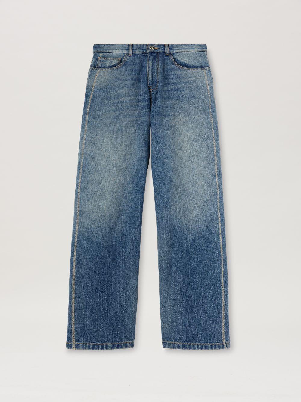 Lasered Curved Logo denim Pants in  4040 light blue - light blue  - Palm Angels® Official  Product Image