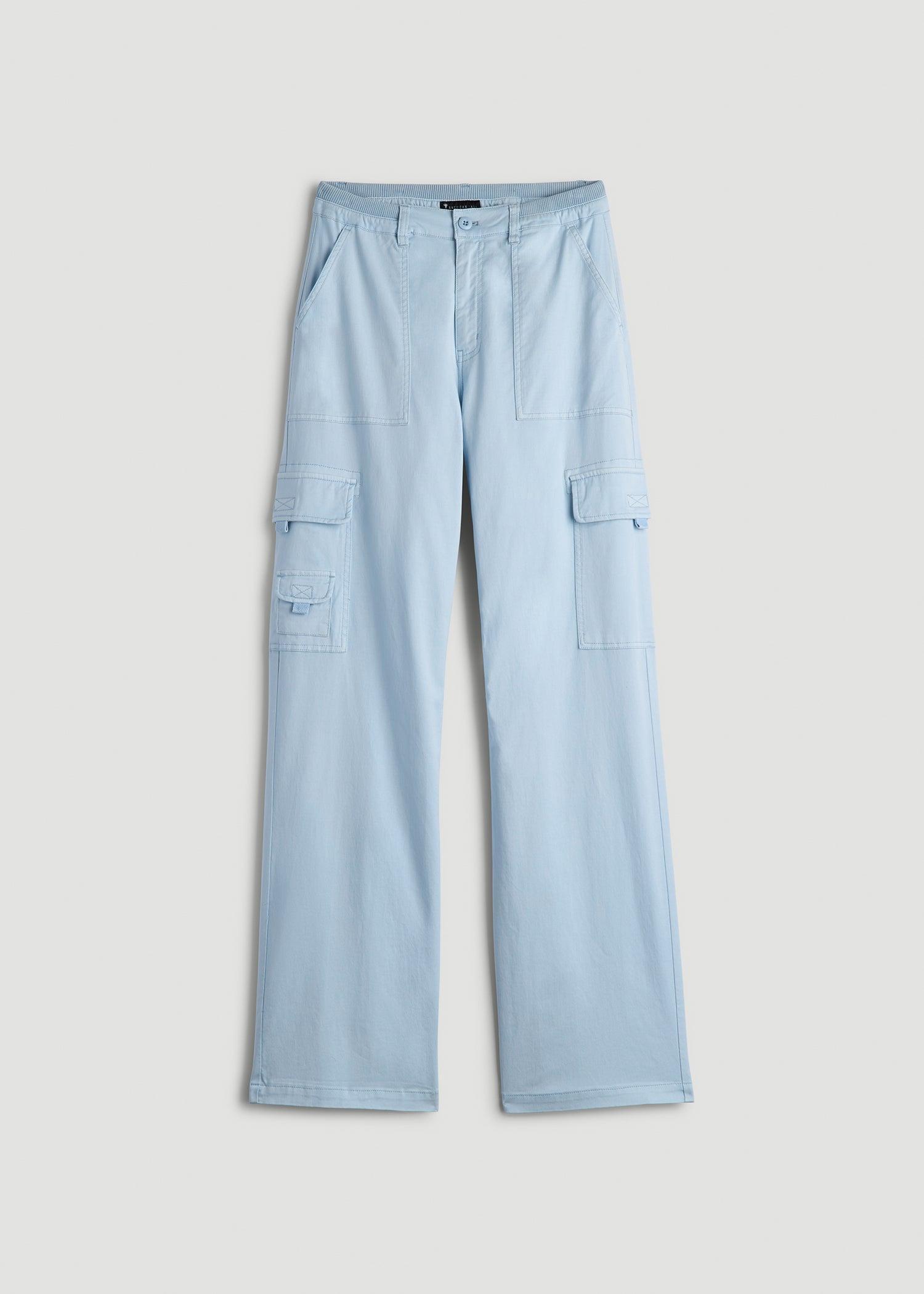 Garment Dyed Wide Leg Cargo Pants for Tall Women in Ice Blue Female Product Image