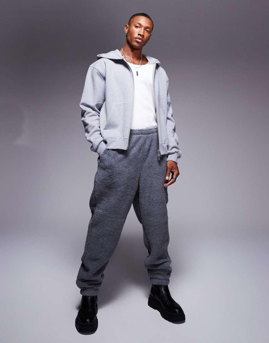 ASOS DESIGN oversized borg sweatpants in gray Product Image