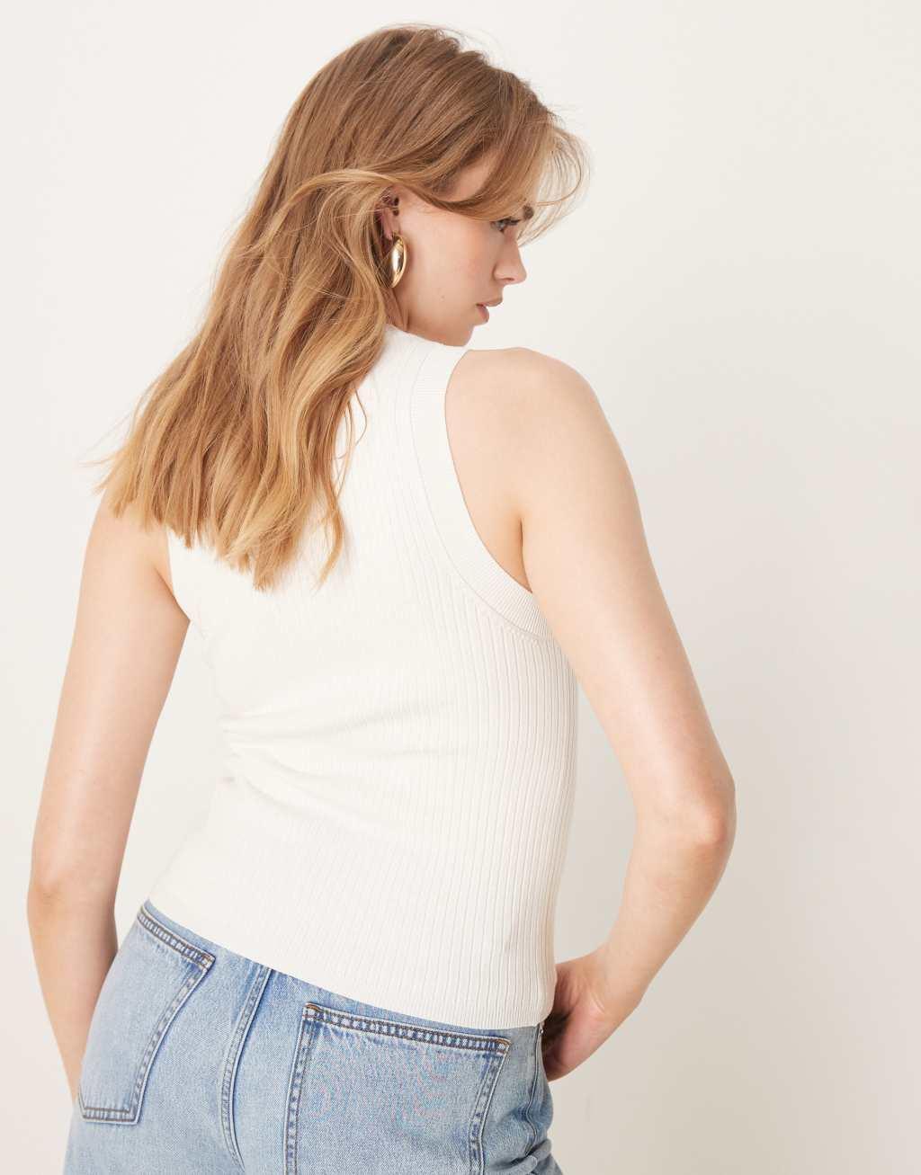 JDY ribbed knit tank top in white Product Image