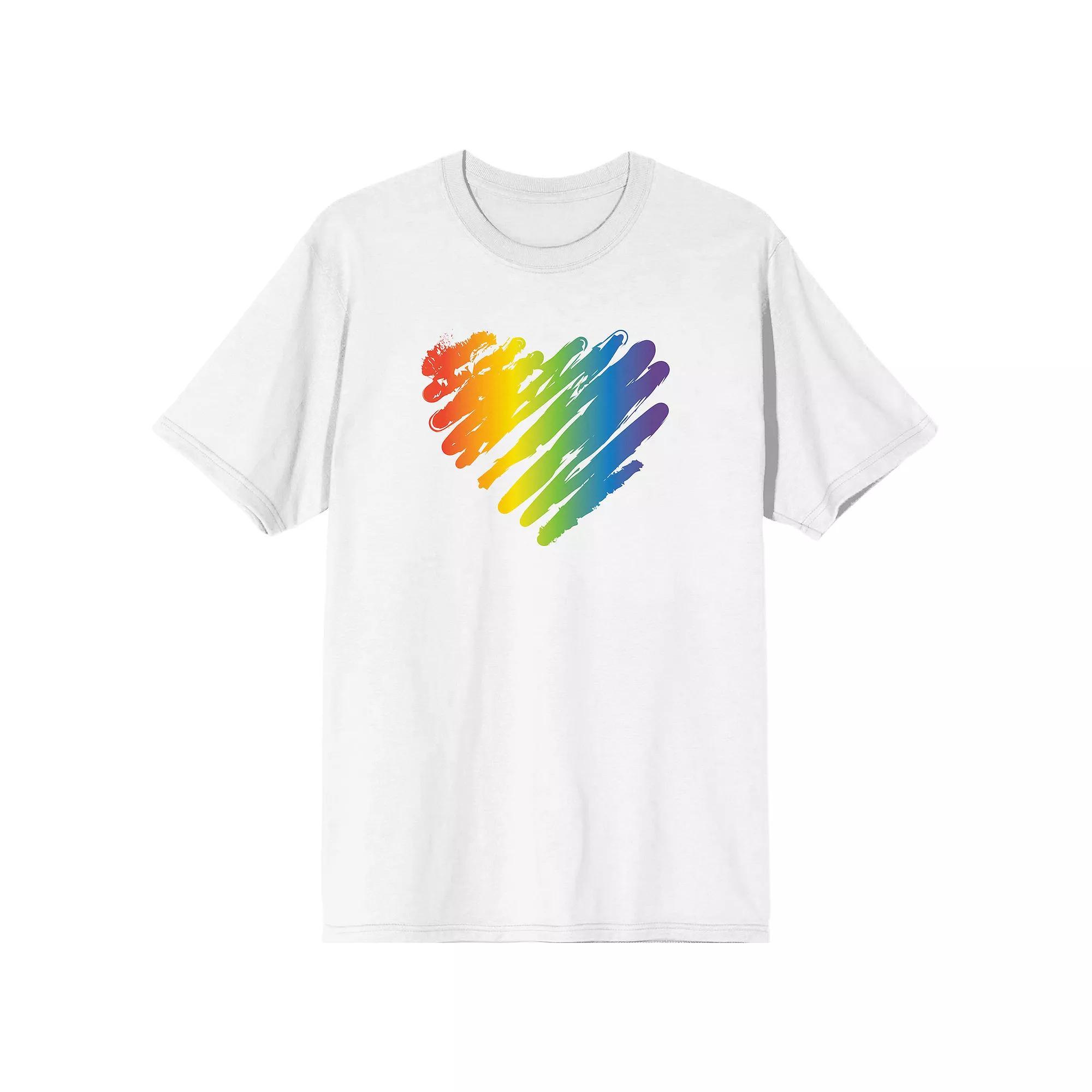 Men's Pride Rainbow Heart Tee, Size: XL, White Product Image