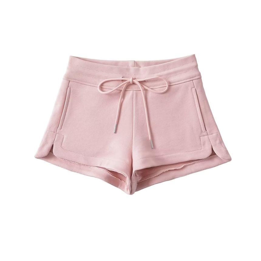 Drawstring Waist Plain Slit Sweat Shorts Product Image
