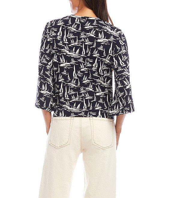 Karen Kane Sailboat Print Flare Sleeve Drape Front Top Product Image