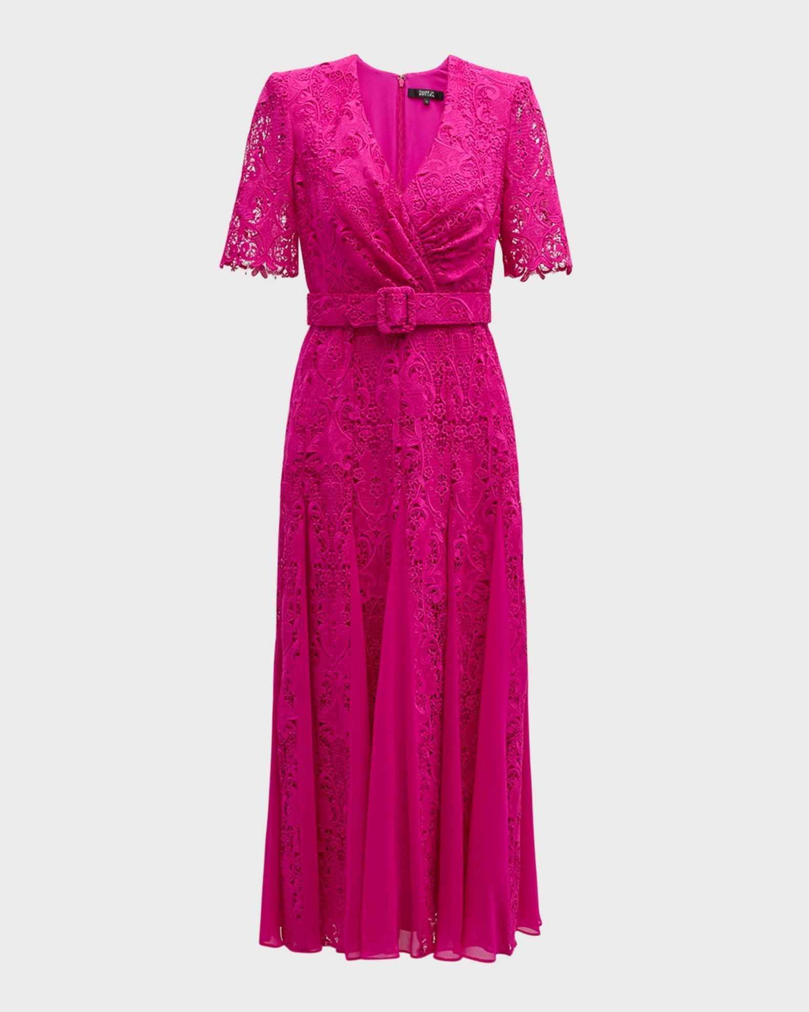 Belted Lace Godet Midi Dress Product Image