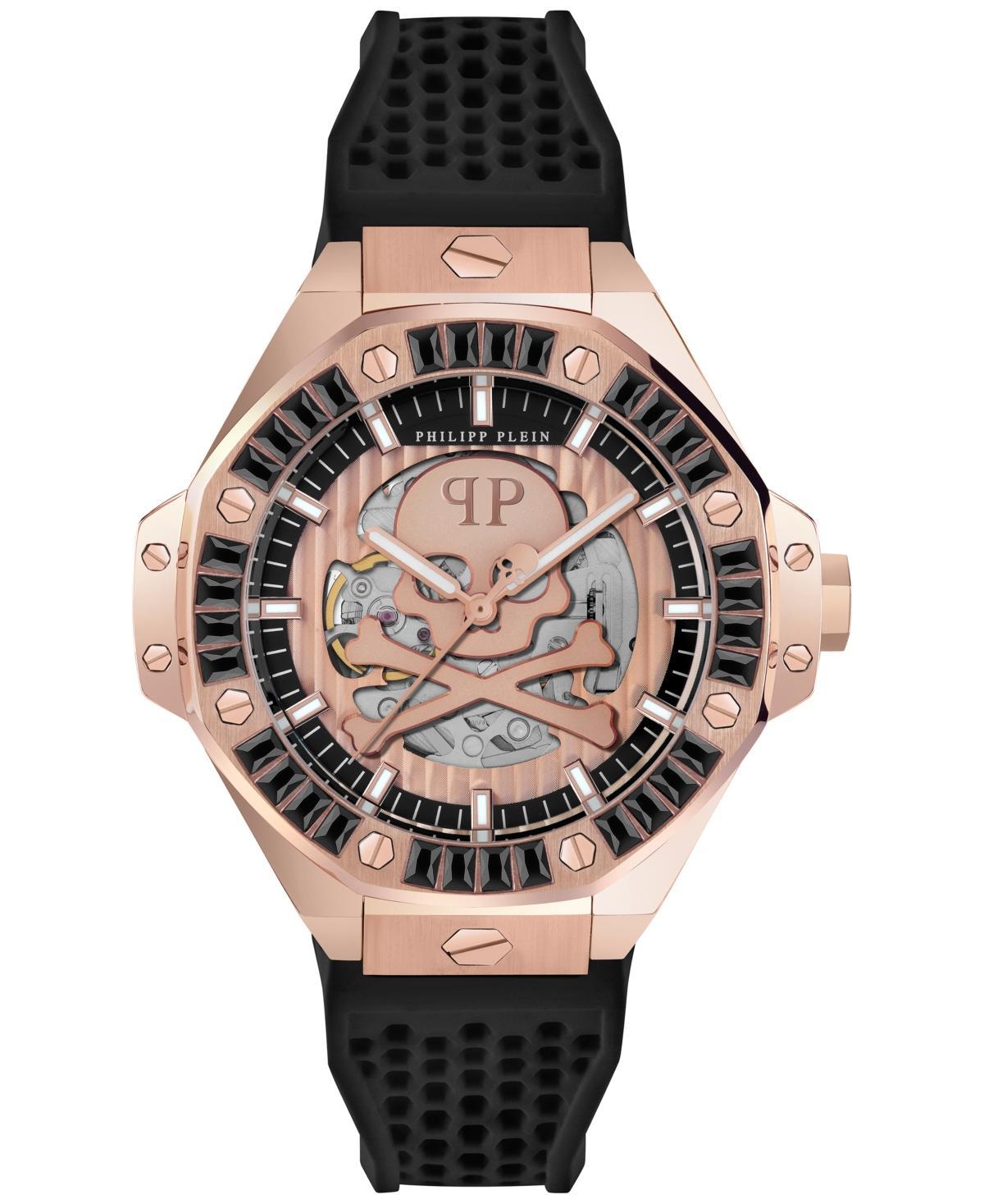 Philipp Plein Mens Plein Skeleton Royal Automatic Black and Rose Gold Silicone Strap Watch Product Image