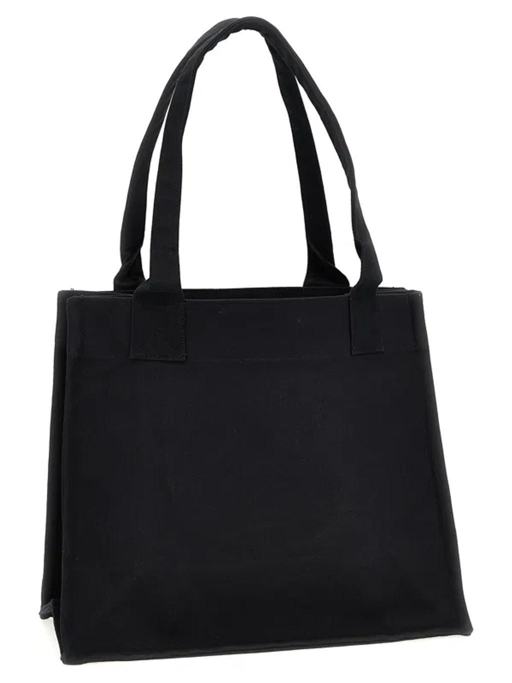 GANNI Black Shopper With Embroidered Logo On The Front In Denim Woman In Multicolor Product Image