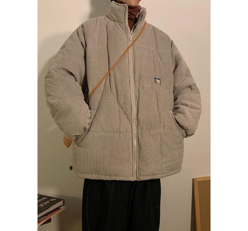 Stand Collar Corduroy Zip Puffer Jacket Product Image