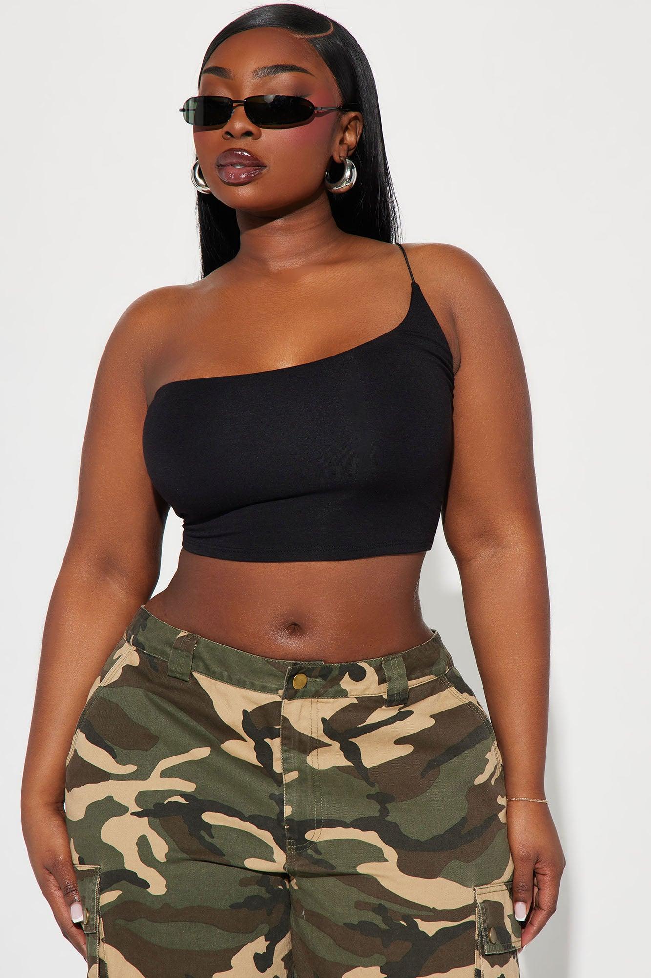 Selena One Shoulder Crop Top - Black Product Image