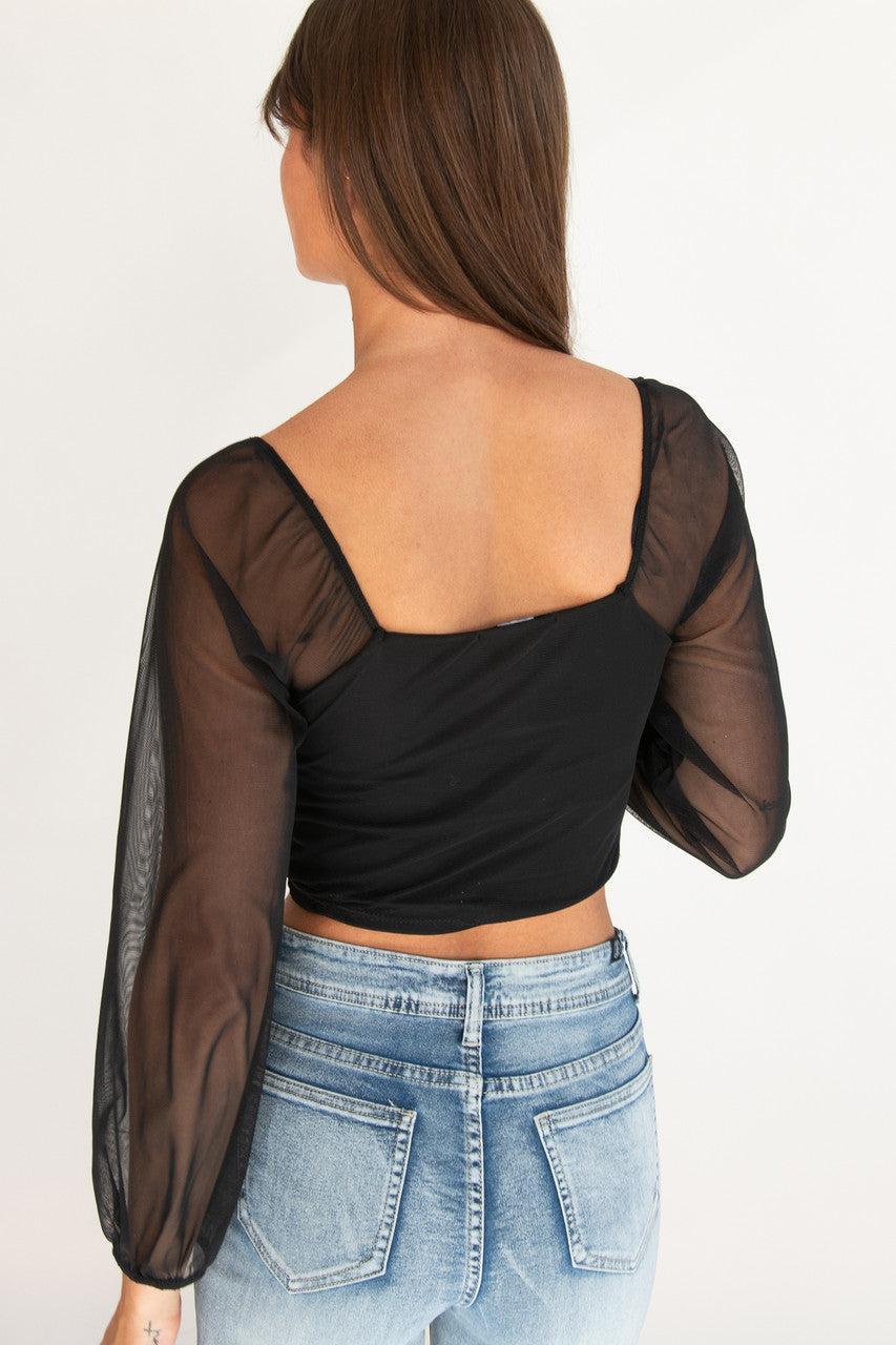 Mesh Ruched Front Long Sleeve Top Product Image