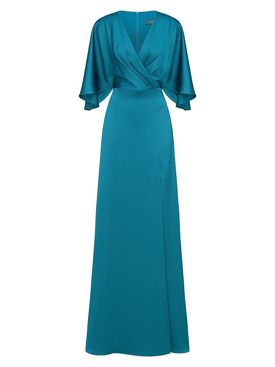 Womens Waverly Satin Flutter-Sleeve Gown Product Image