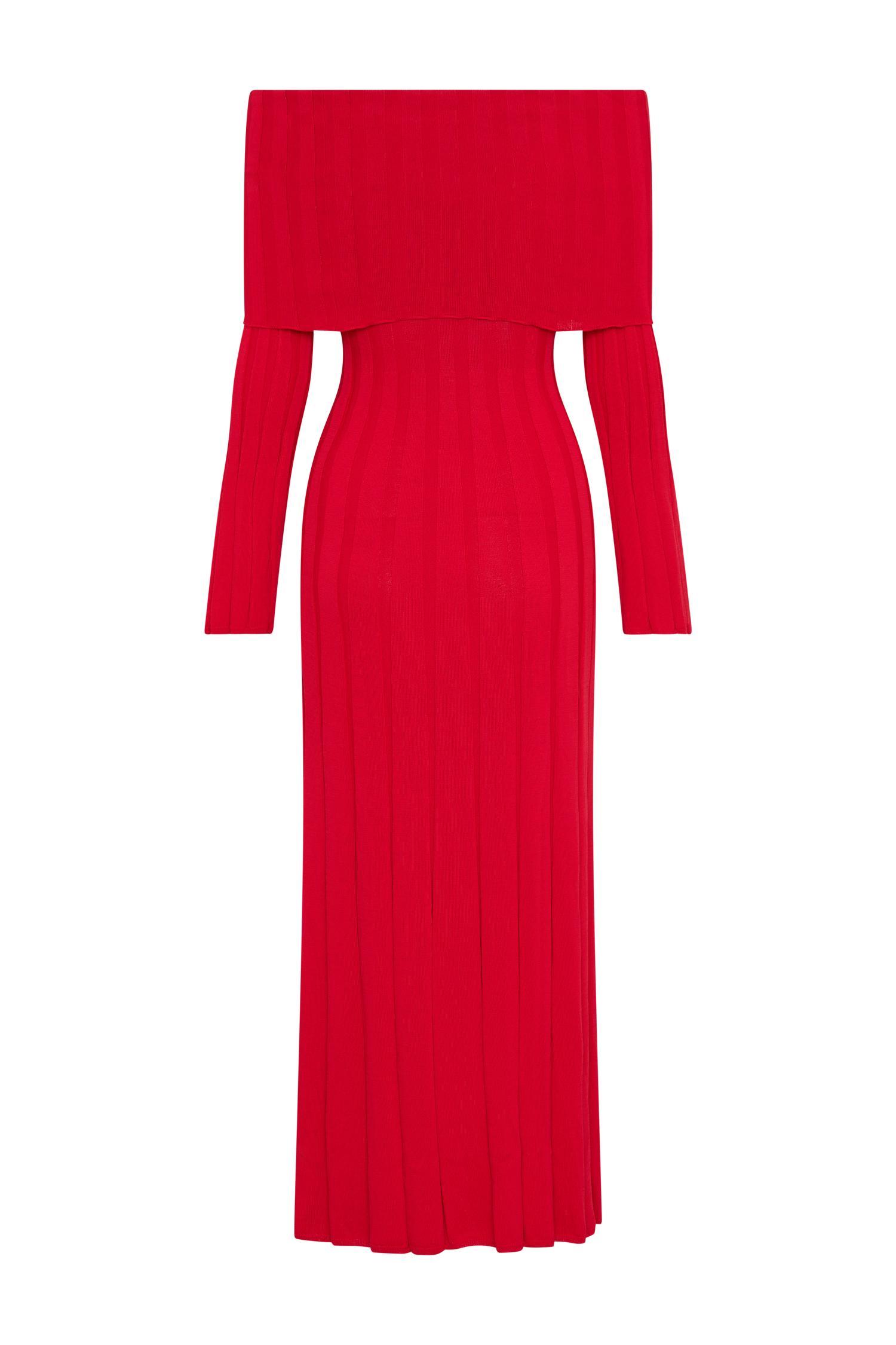 Alonza Long Sleeve Knit Midi Dress - Red Product Image