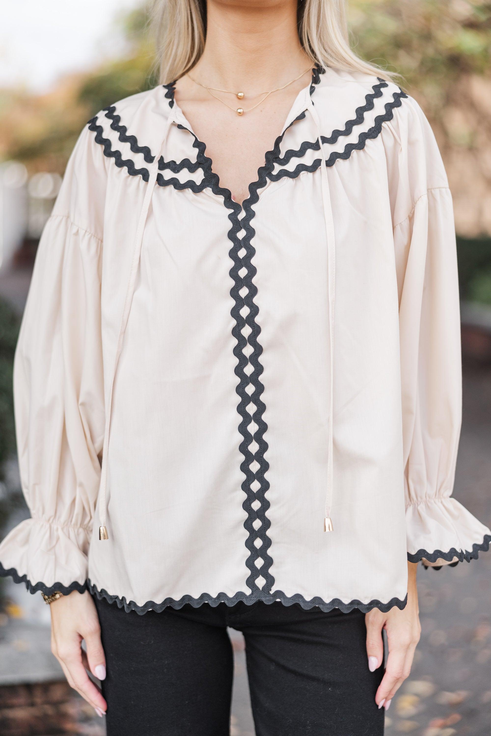 Feeling Fresh Ecru White Rickrack Blouse Female Product Image