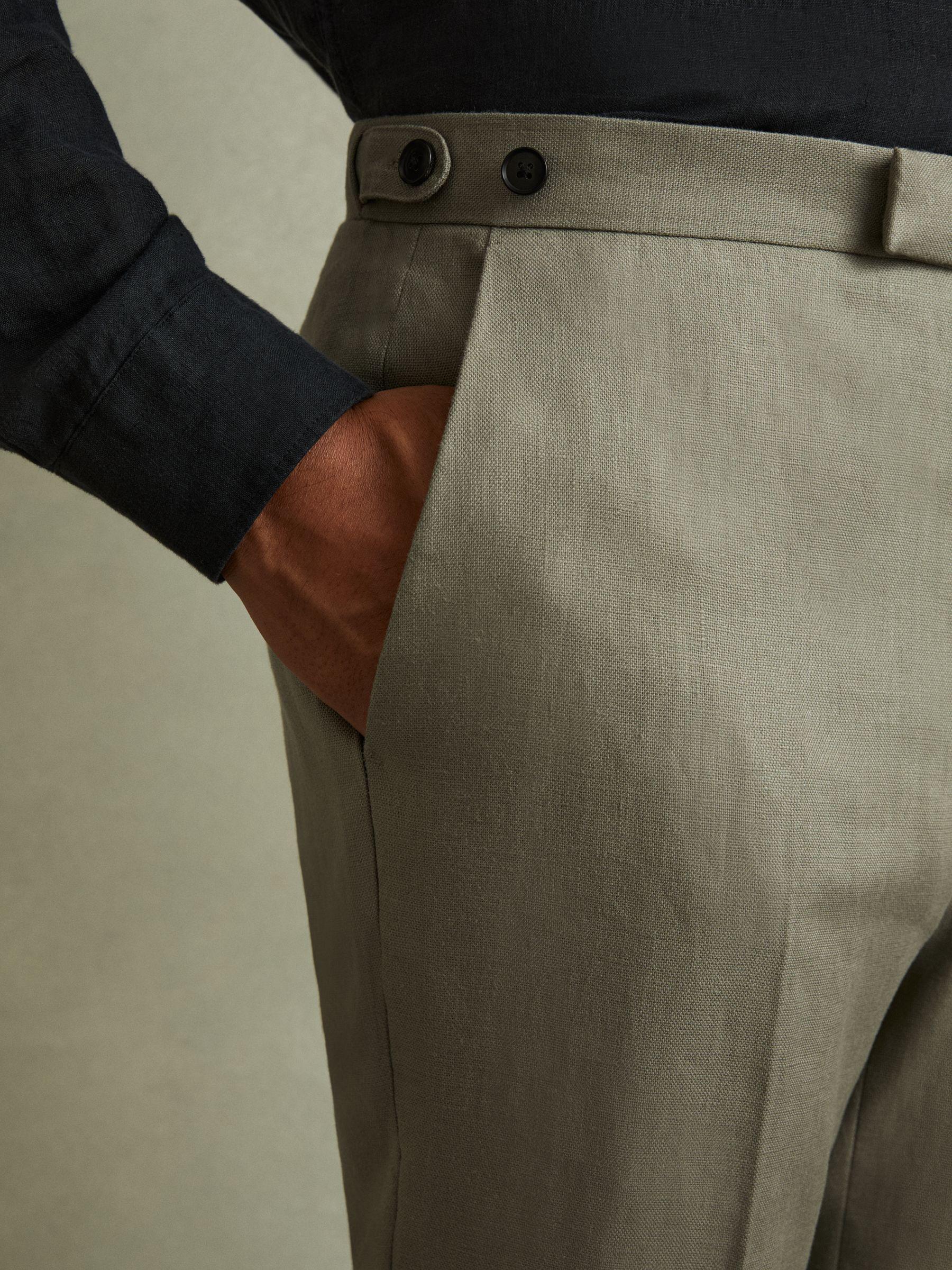 Linen Side Adjuster Trousers in Light Sage Green Product Image