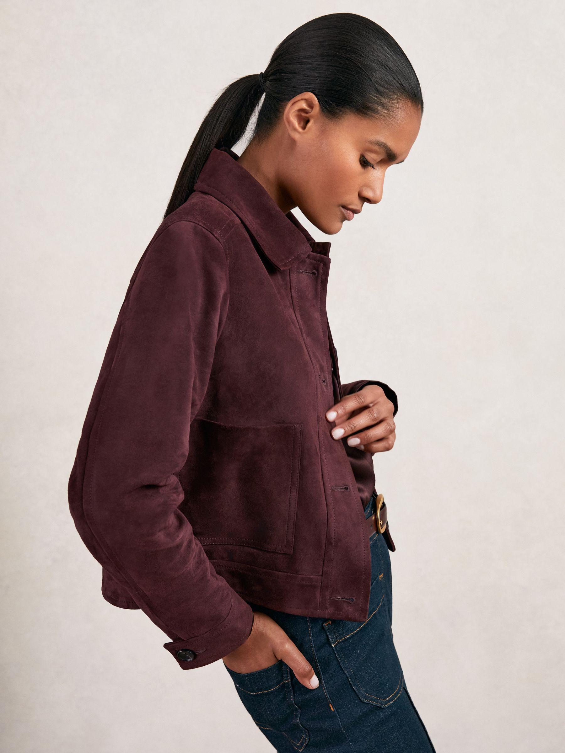 Suede Button-Through Jacket in Burgundy Product Image