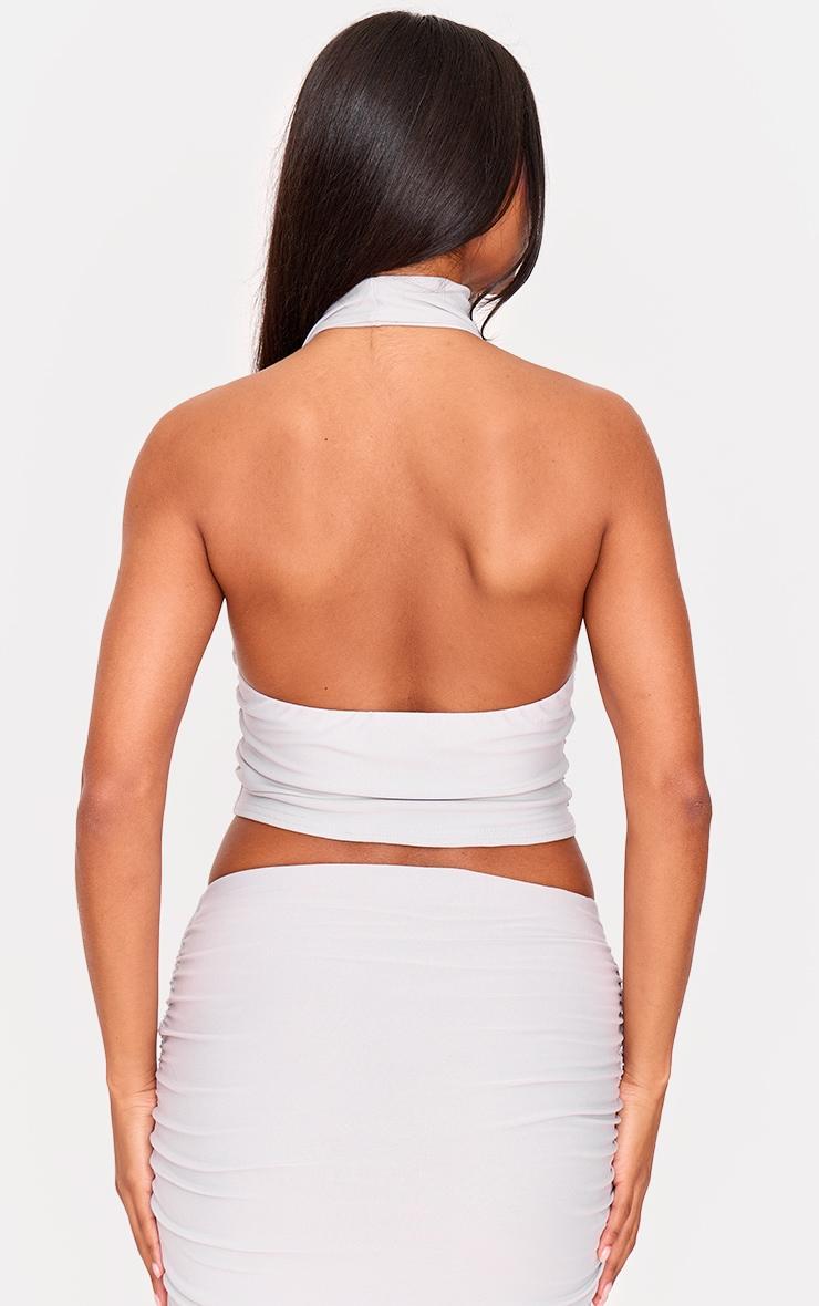 Light Grey Soft Touch Ruched Halter Crop Top Product Image