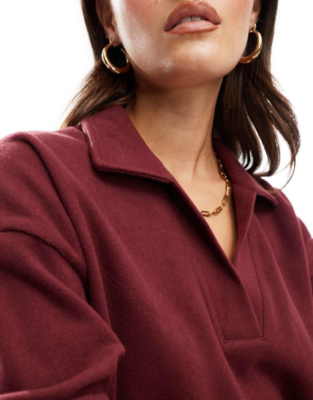 ASOS DESIGN supersoft longline rugby sweater in burgundy  Product Image