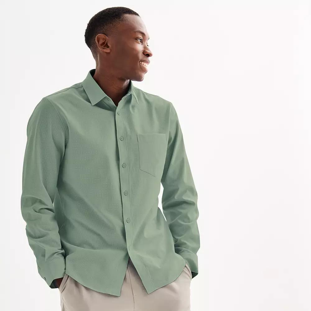 Men's FLX Slim Performance Untucked-Fit Button Down Long Sleeve Shirt, Size: Large SLIM, Sage Green Product Image