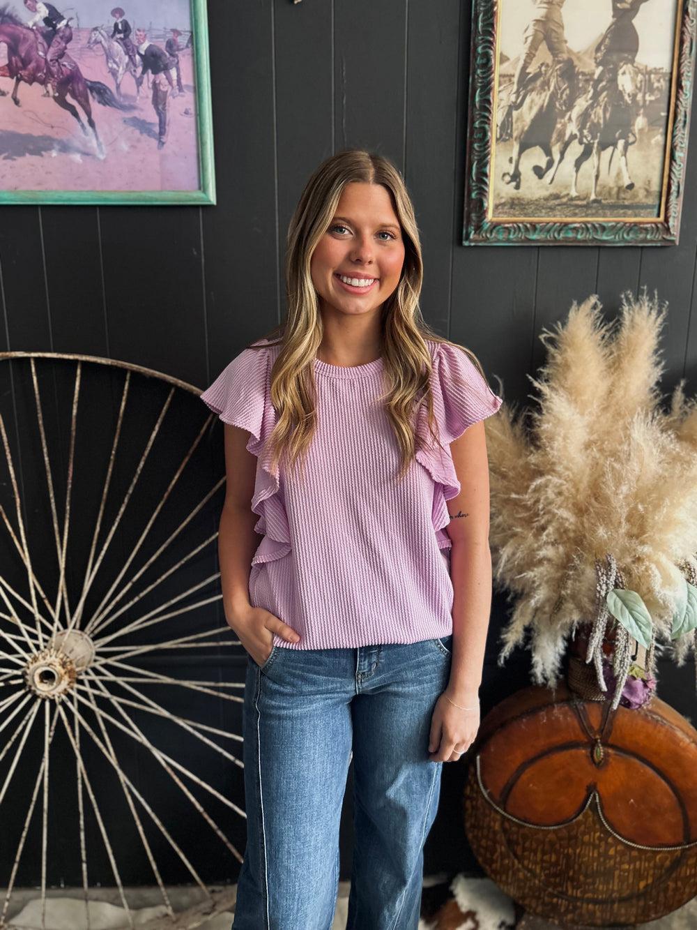 Ruffled Sleeve Solid Top-6 Colors Product Image