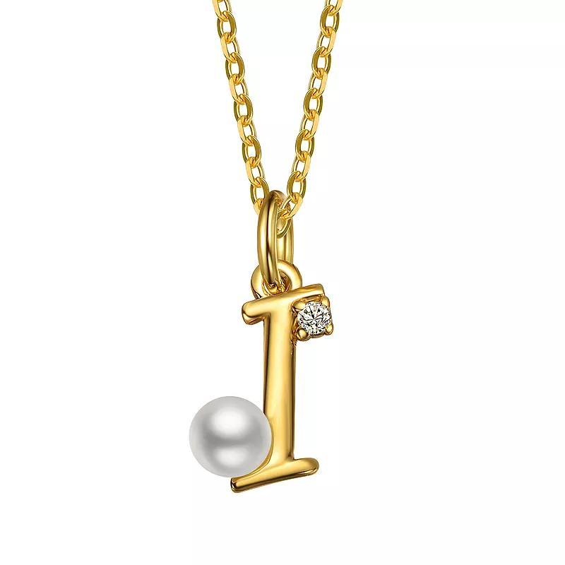 14k Gold Plated Simulated Pearl Initial Pendant Necklace, Womens Product Image