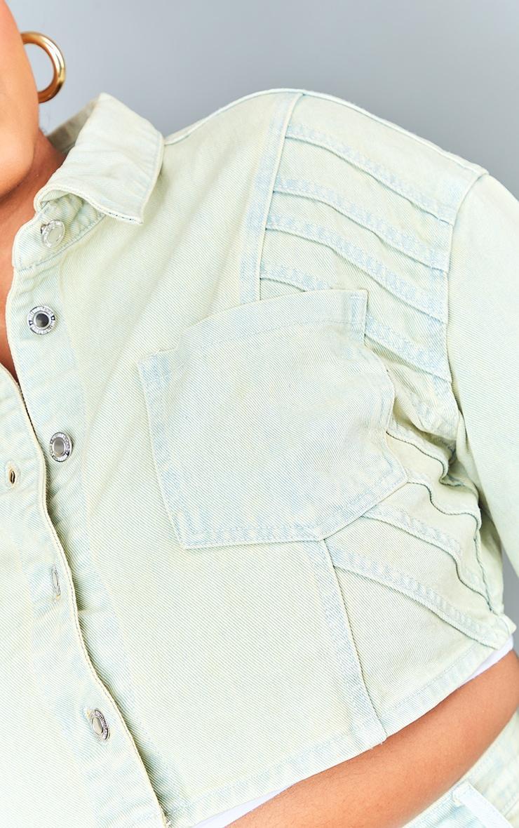 Plus Stone Vintage Wash Seam Detail Crop Denim Jacket Product Image