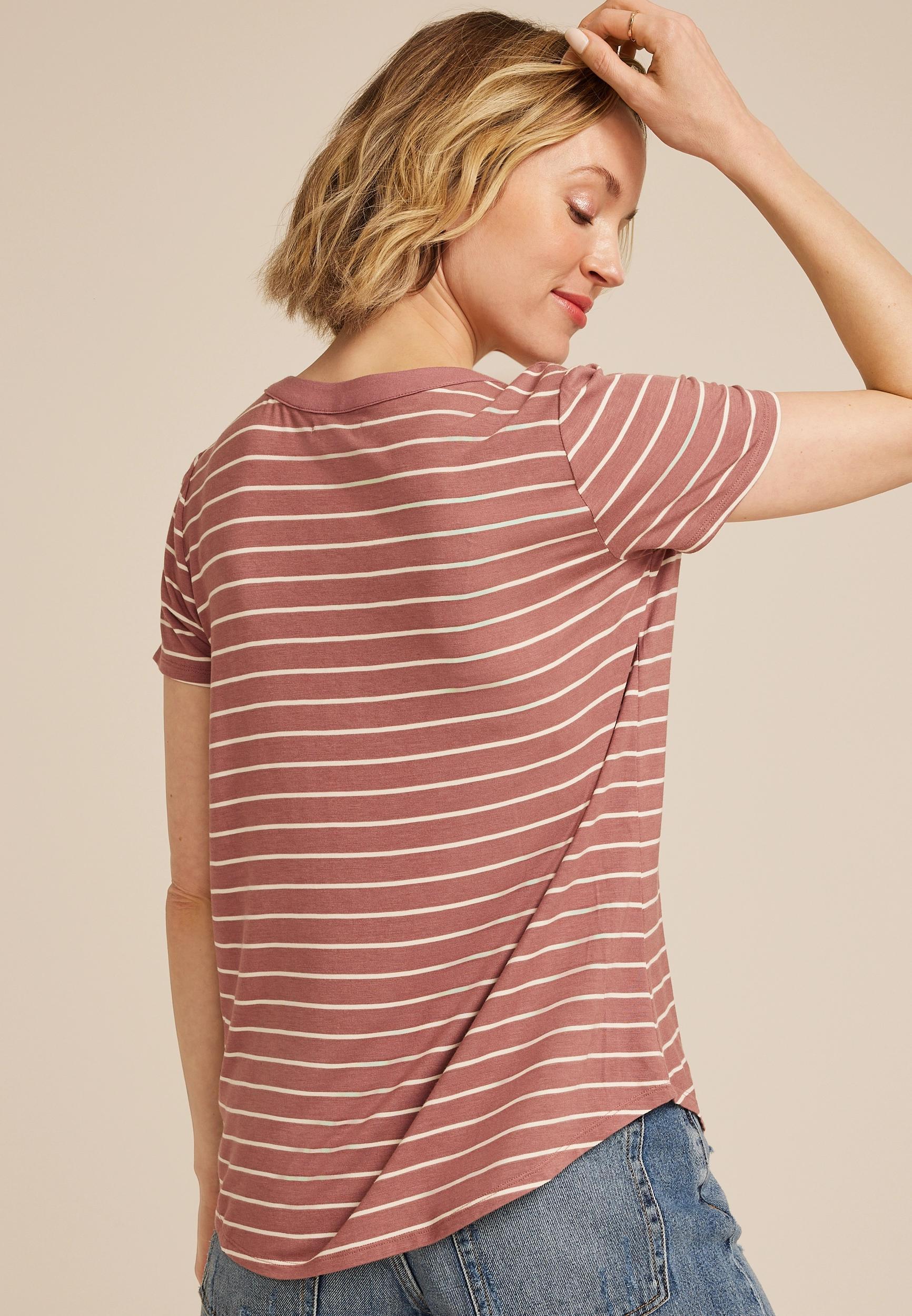 Striped Lattice Front Short Sleeve Tee Product Image