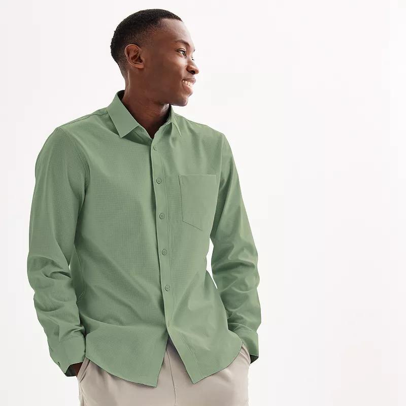 Men's FLX Slim Performance Untucked-Fit Button Down Long Sleeve Shirt, Size: Large SLIM, Sage Green Product Image