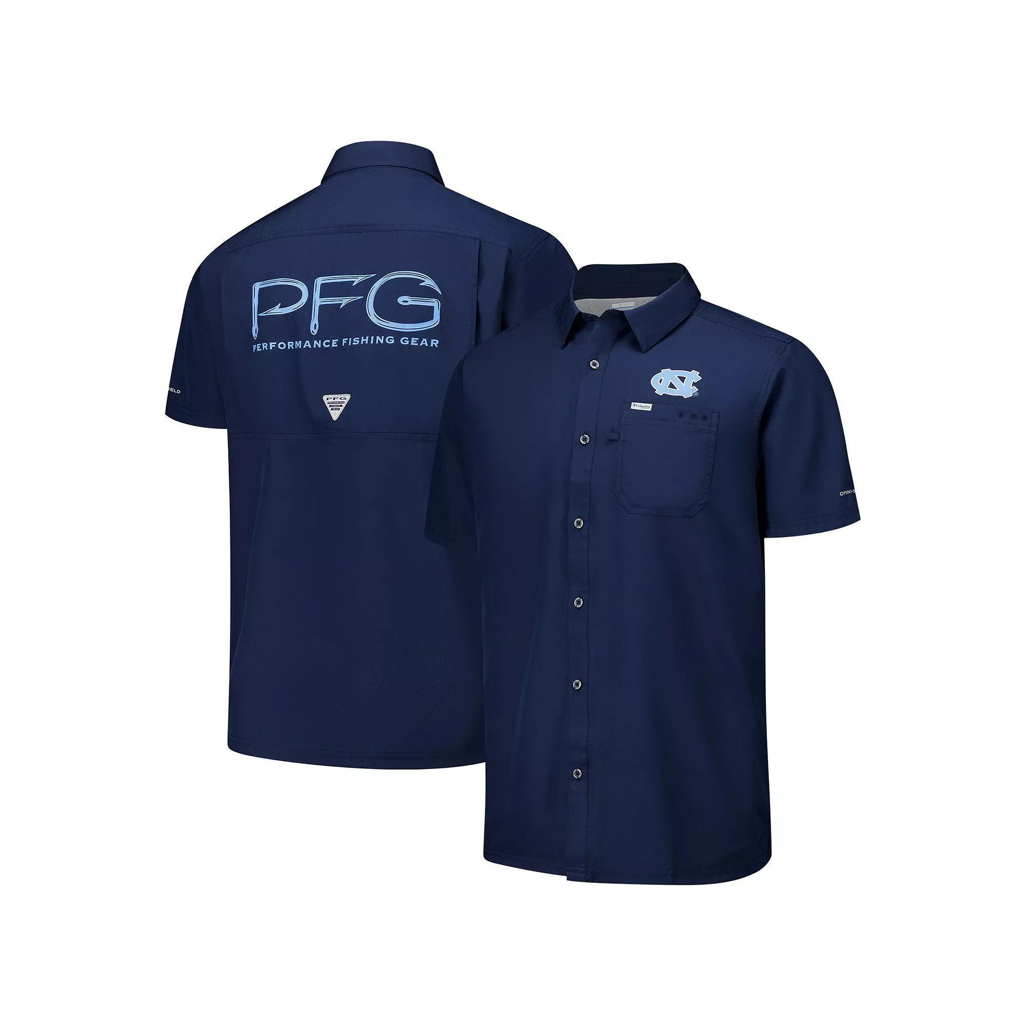 Men's Columbia Navy North Carolina Tar Heels PFG Slack Tide Omni-Shade Button-Up Camp Shirt,  Product Image