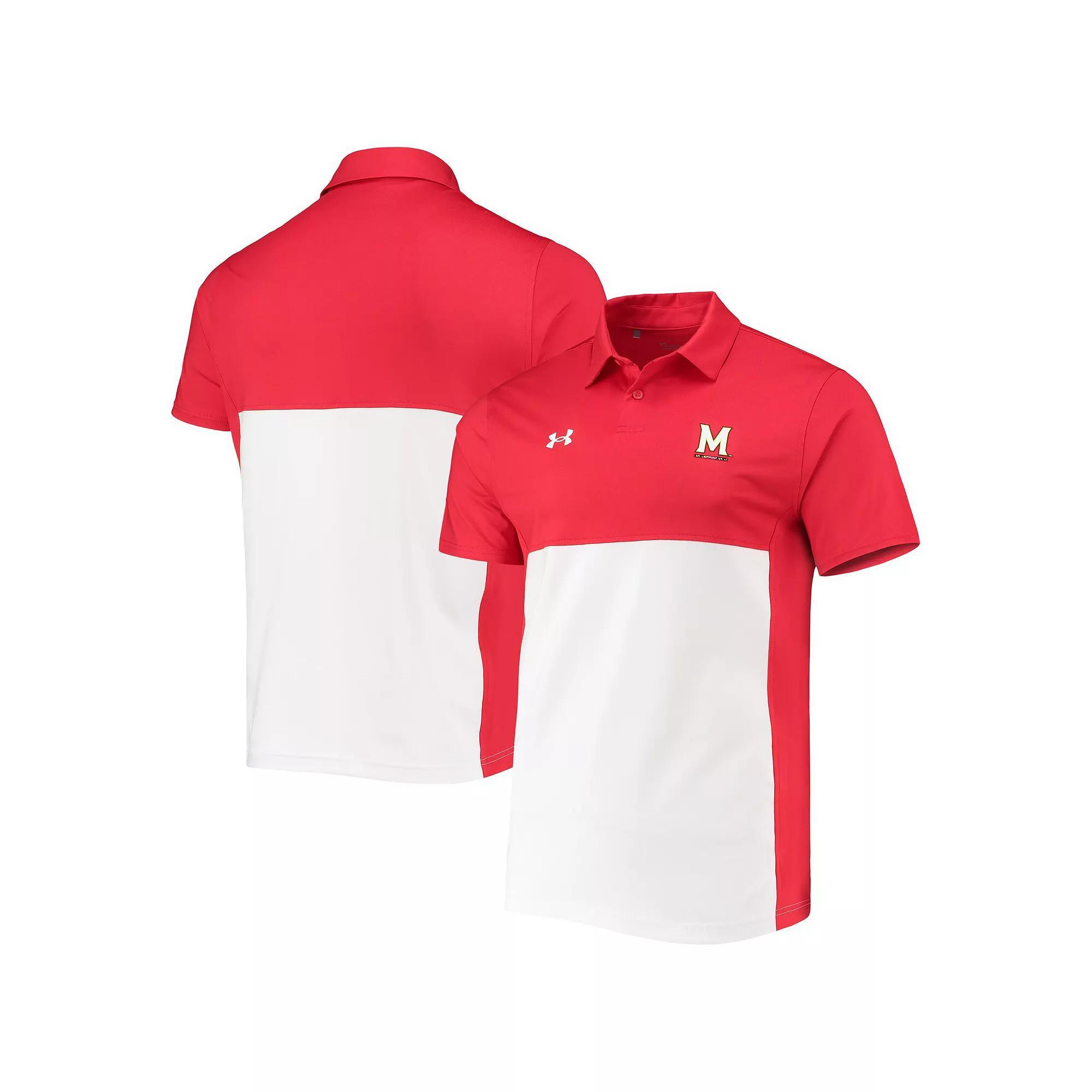 Men's Under Armour Red/White Maryland Terrapins 2022 Blocked Coaches Performance Polo, Size: XL Product Image