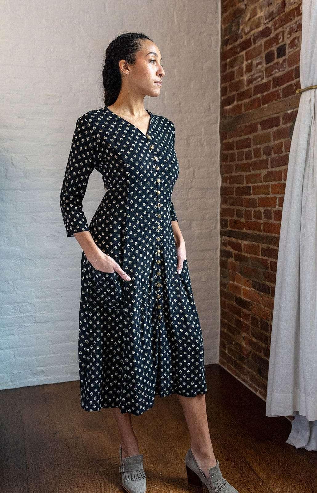 Fiona Dress in Black Floral Crepe Product Image