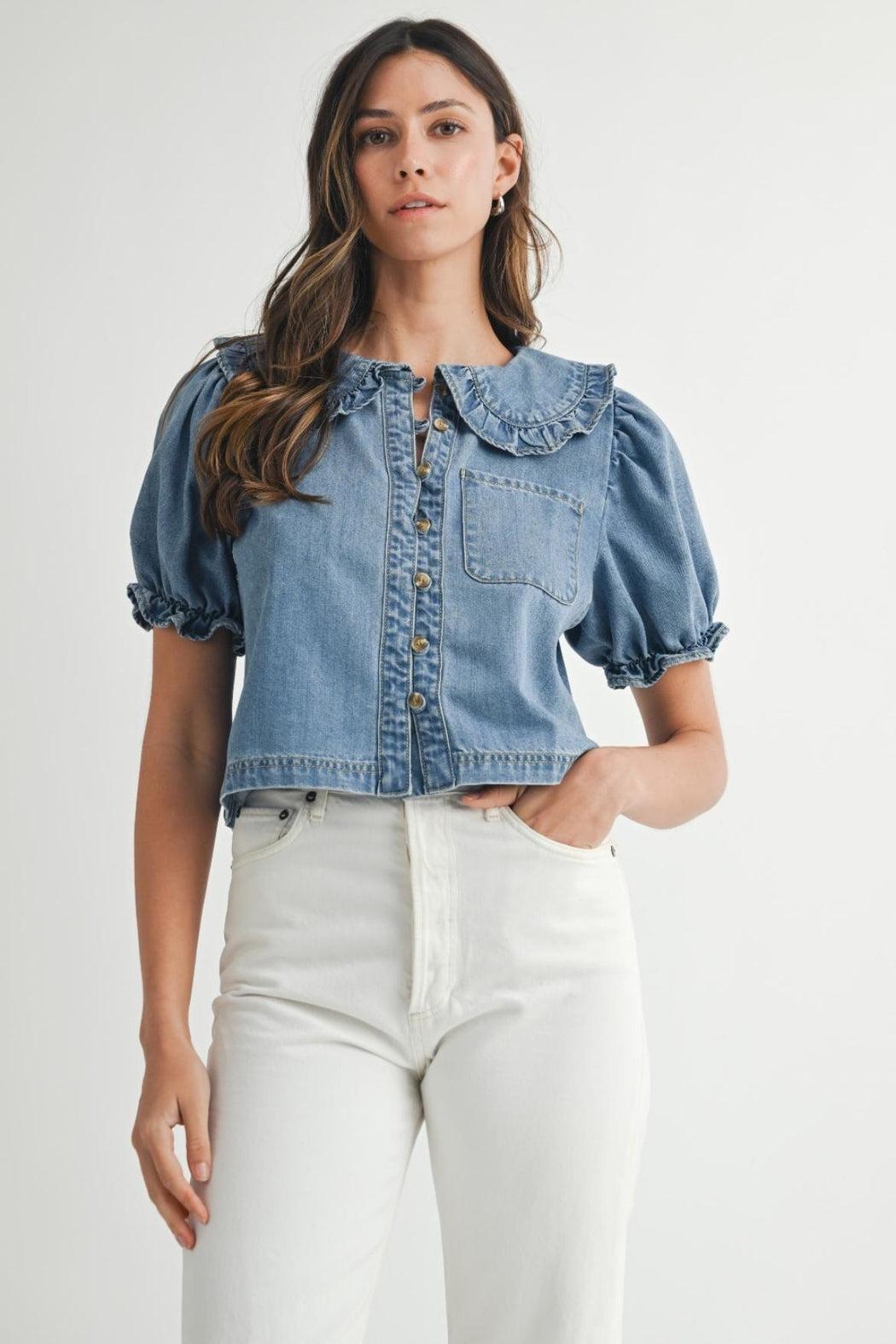 Buttoned Denim Blouse Product Image