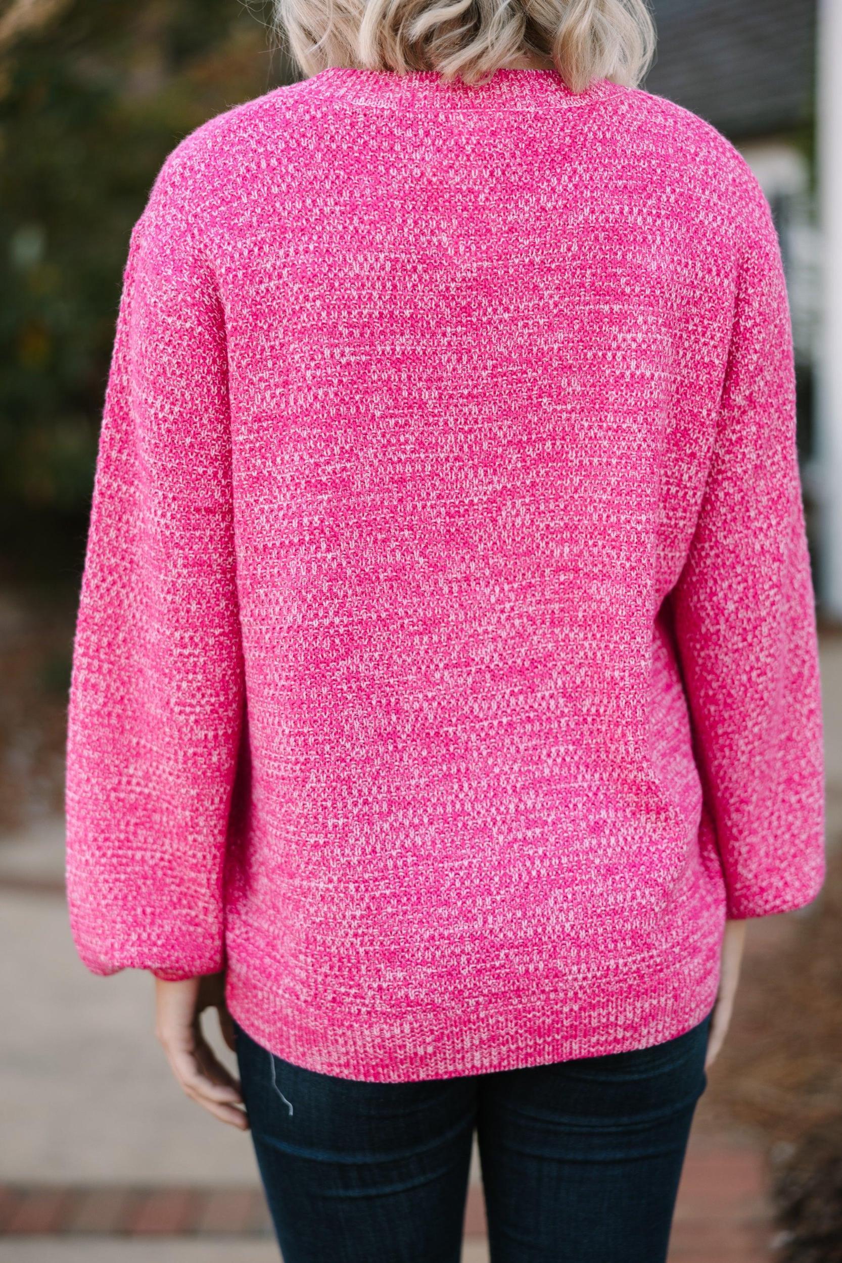 The Slouchy Fuchsia Pink Bubble Sleeve Sweater Female Product Image