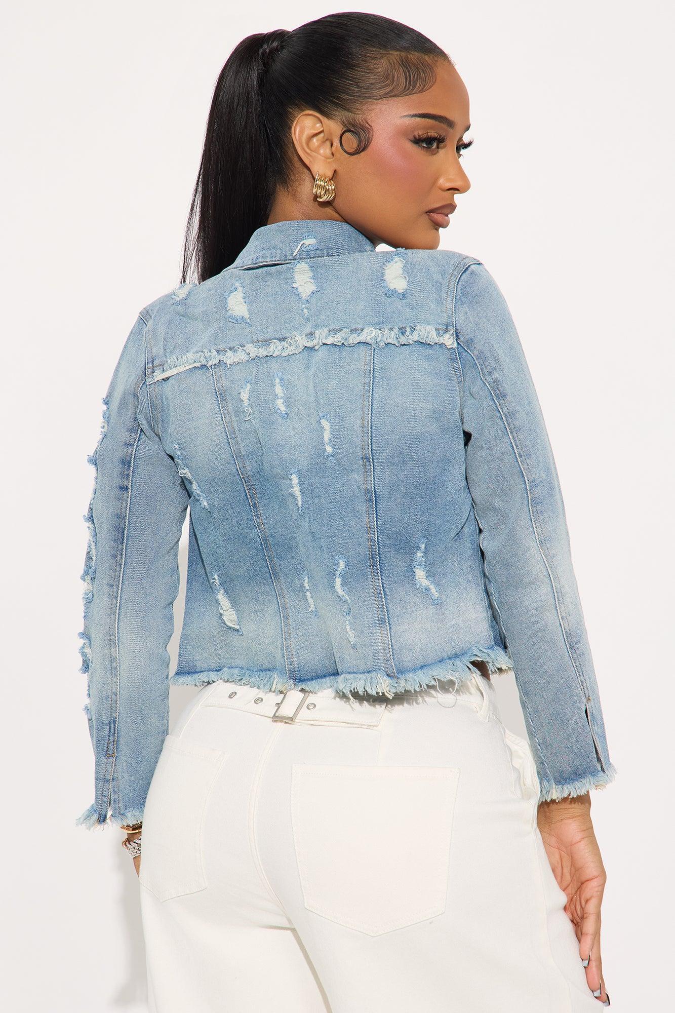 Raven Ripped Stretch Denim Jacket - Medium Wash Product Image