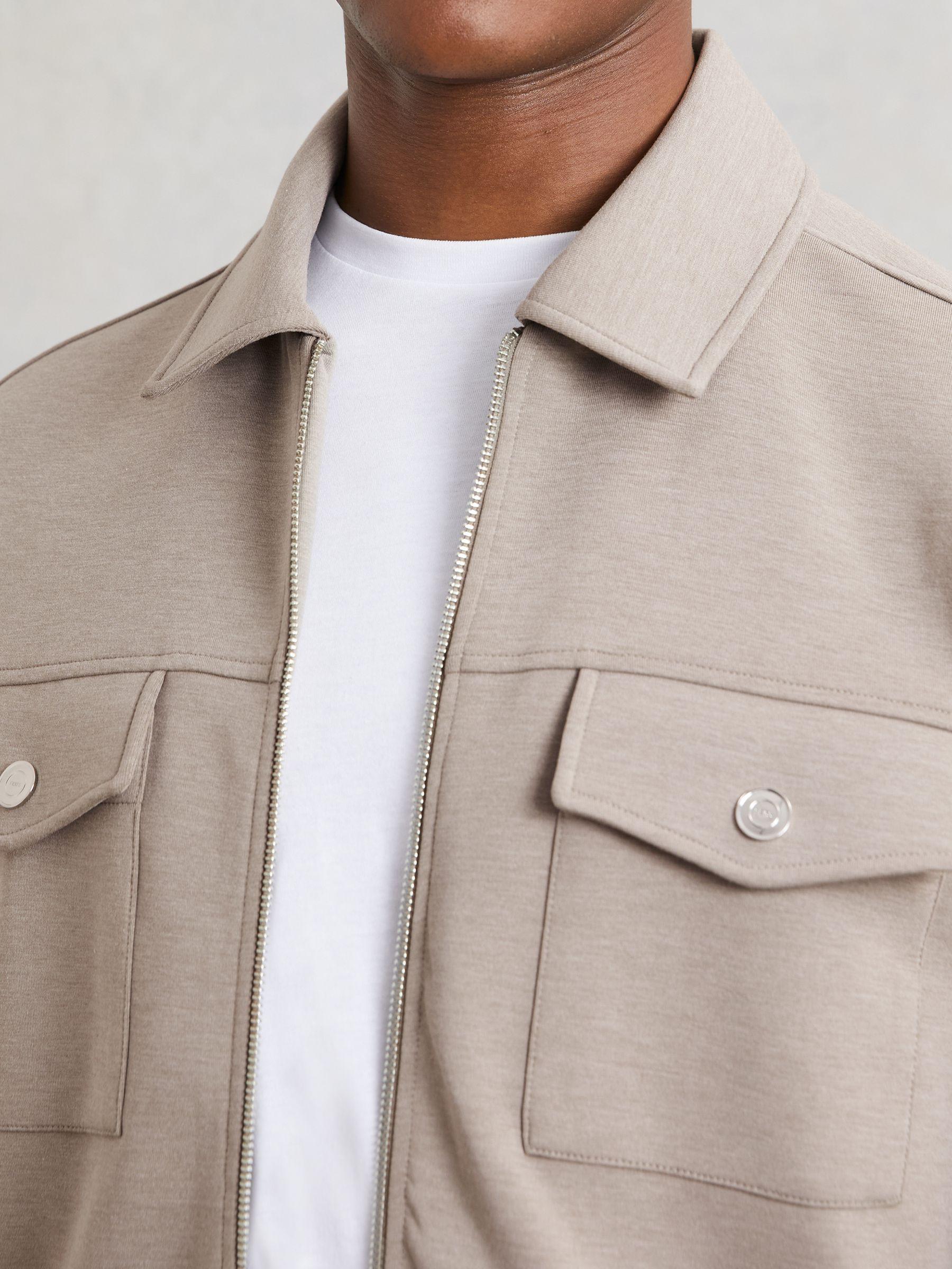 Interlock Jersey Zip-Through Jacket in Taupe Brown Product Image