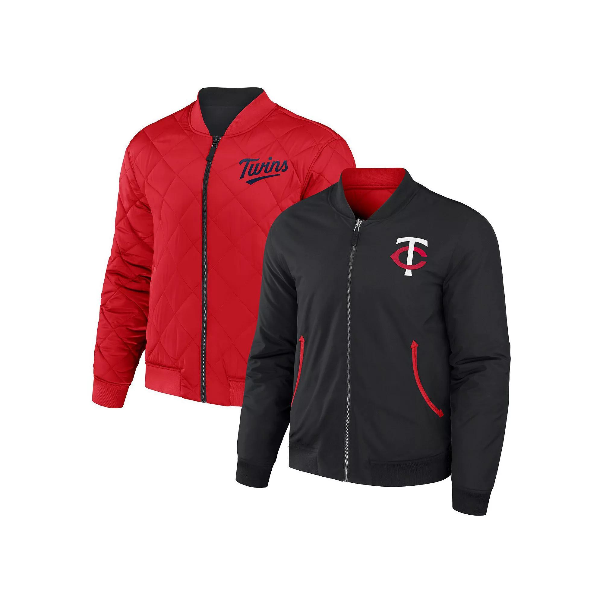Men's Darius Rucker Collection by Fanatics Black/Red Minnesota Twins Reversible Full-Zip Bomber Jacket, Size: Medium Product Image