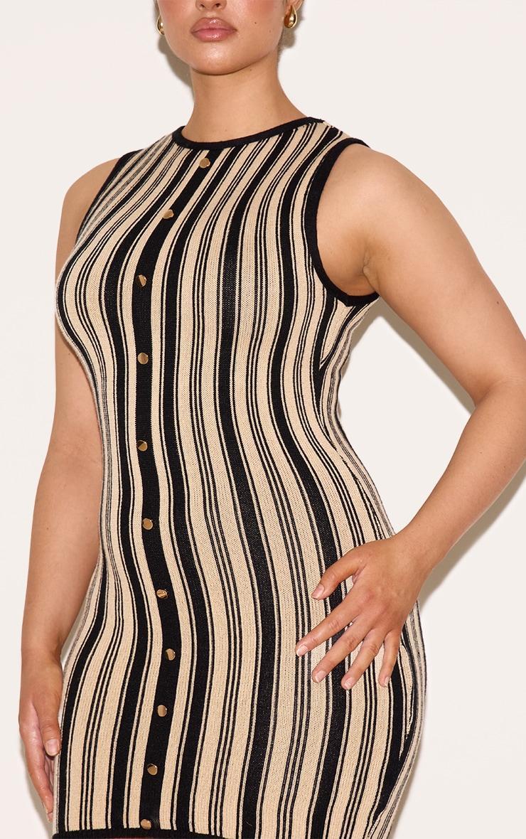 Shape Black Knitted Striped Button Front Mini Dress Product Image