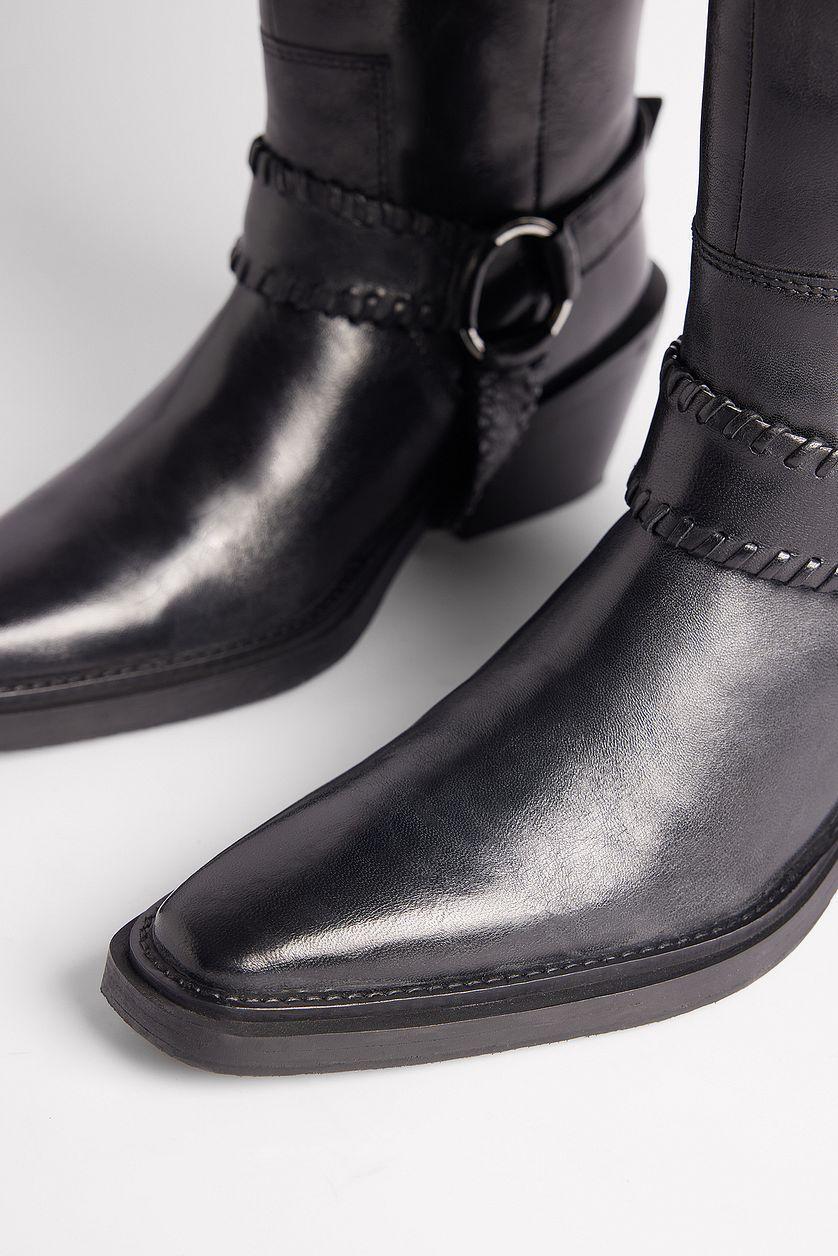 Leather Buckle Detail Cowboy Boots Product Image