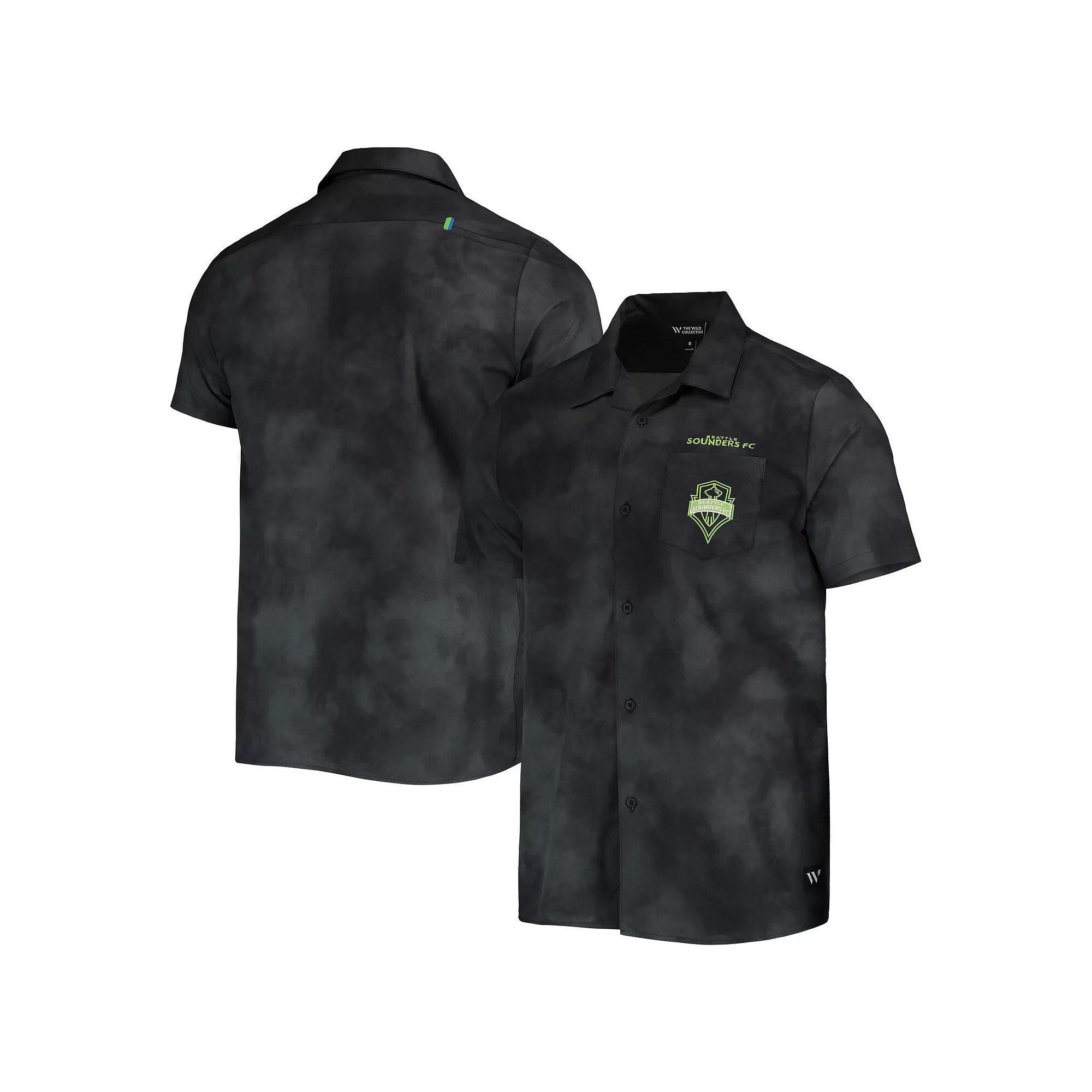 Men's The Wild Collective Black Seattle Sounders FC Abstract Cloud Button-Up Shirt, Size: Small Product Image