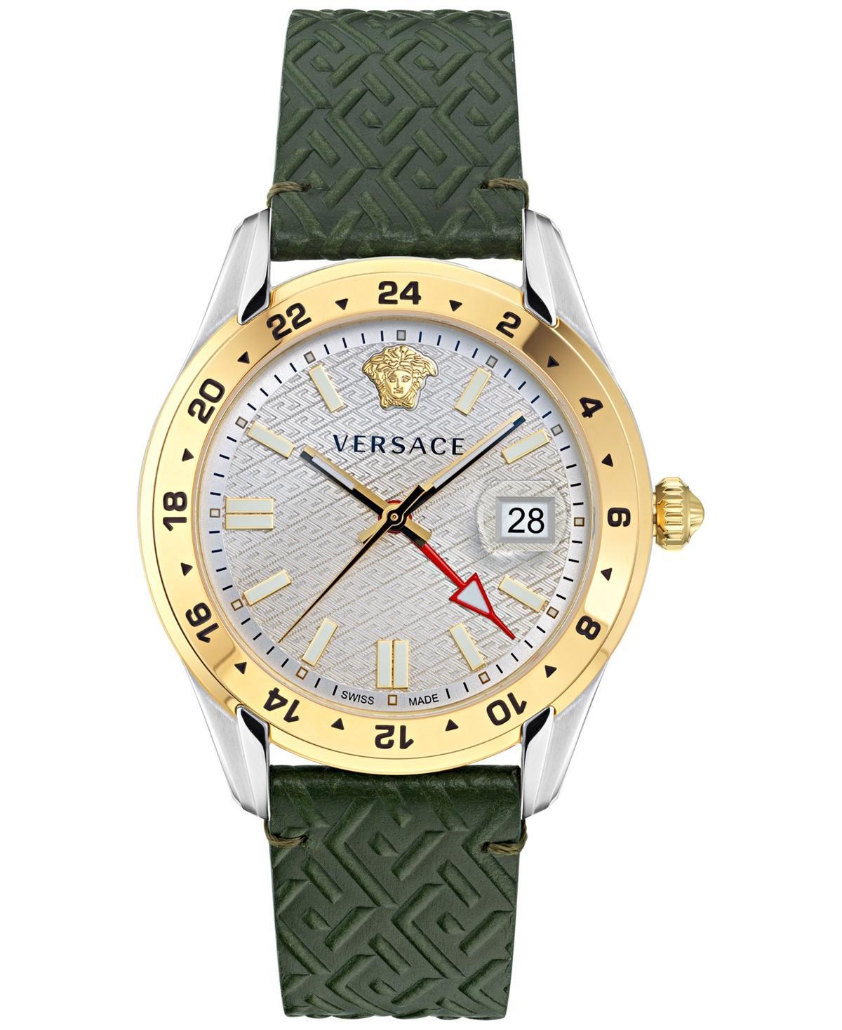 Mens 41MM Greca Time GMT Two-Tone Case & Leather Strap Watch Product Image