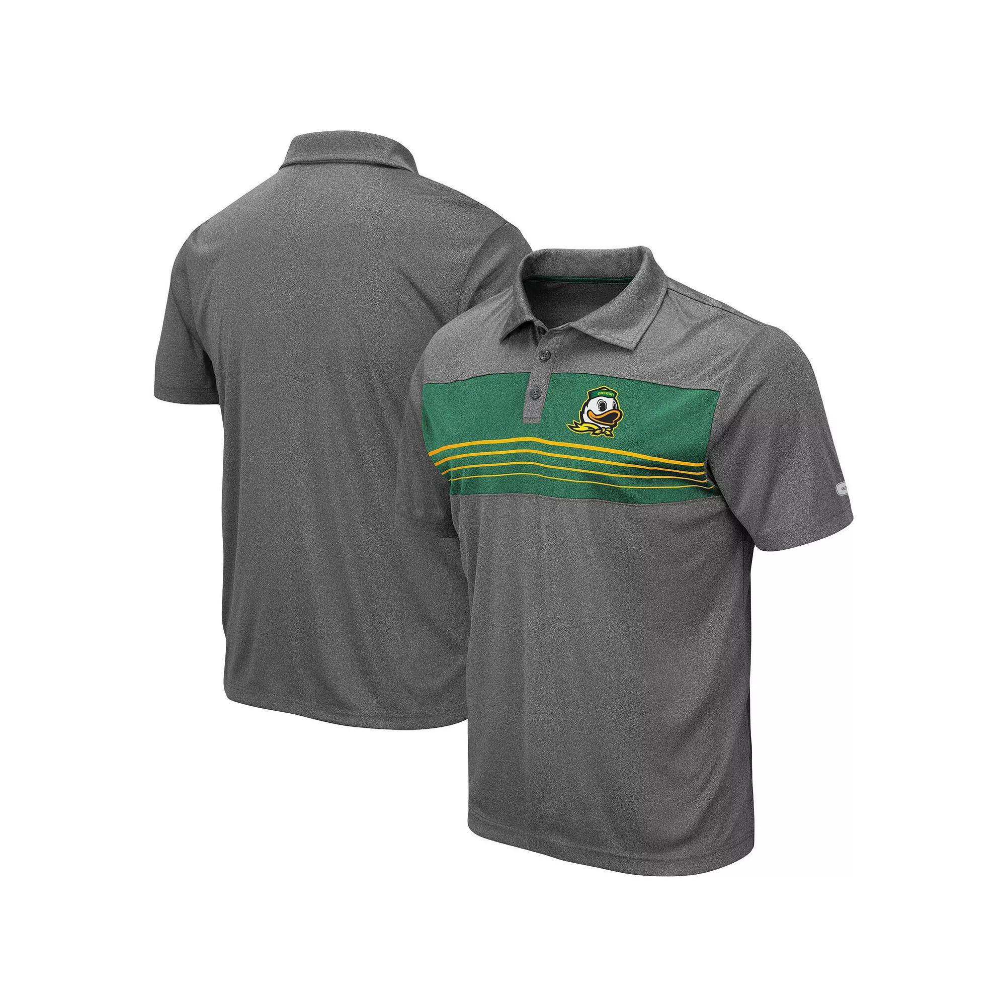 Men's Colosseum Heathered Charcoal Oregon Ducks Wordmark Smithers Polo,  Product Image