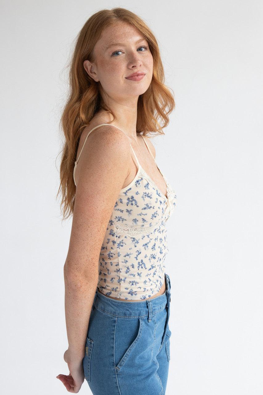 Lace Trim Bow Mesh Tank Top Product Image