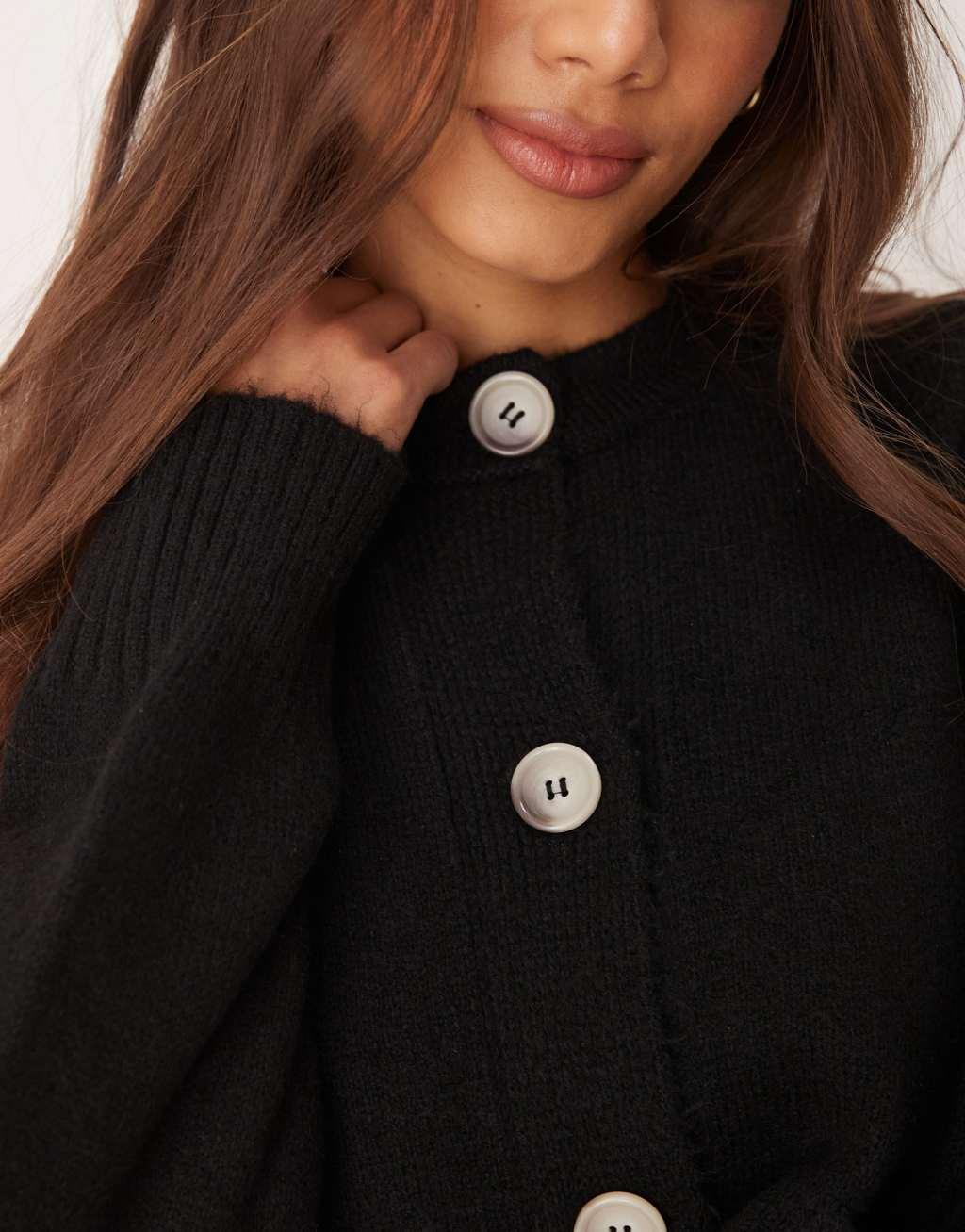 Miss Selfridge seam detail crew neck boxy cardigan in black Product Image