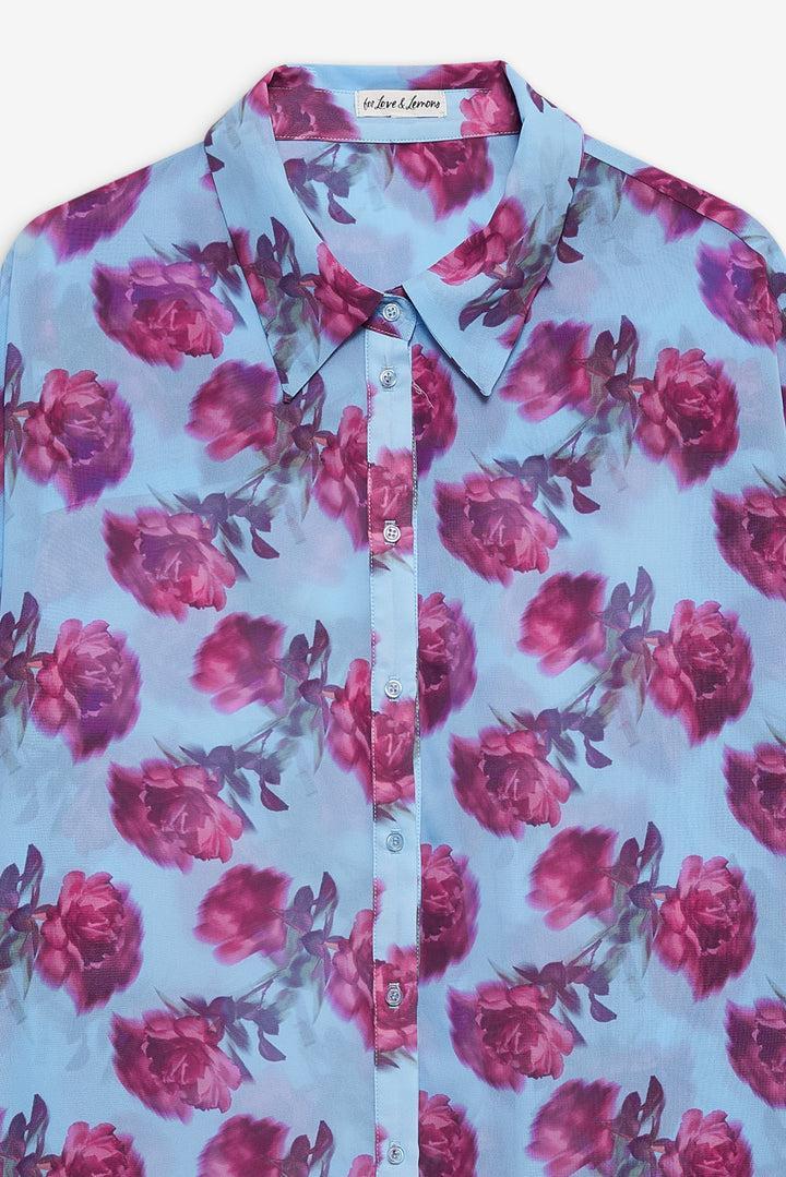 Floral Stems Button-Down Top — Blue Product Image