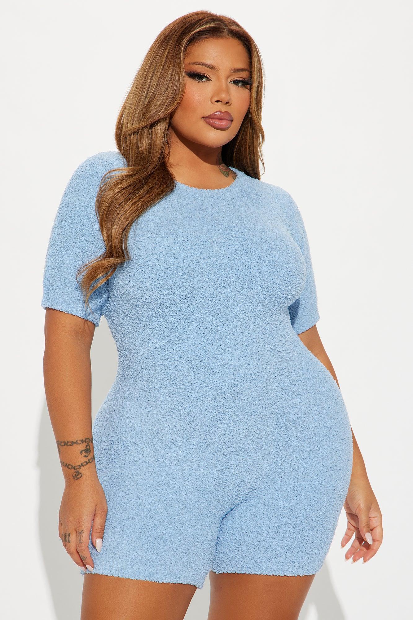 Turn The Lights Down Cozy Romper - Light Blue Product Image