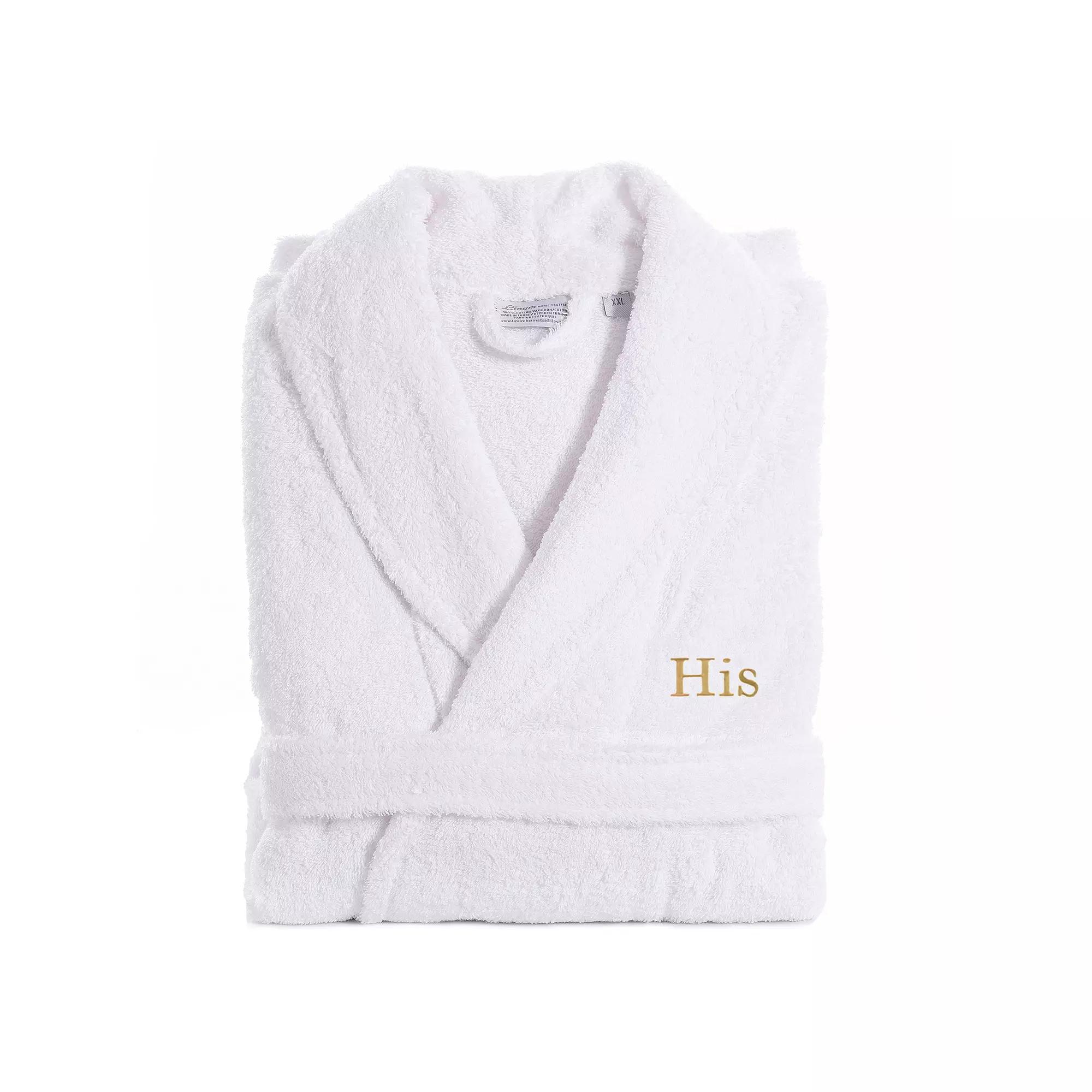 Men's Linum Home Textiles Turkish Cotton Embroidered ''His'' Terry Bathrobe, Size: Large/XS, Gold Product Image