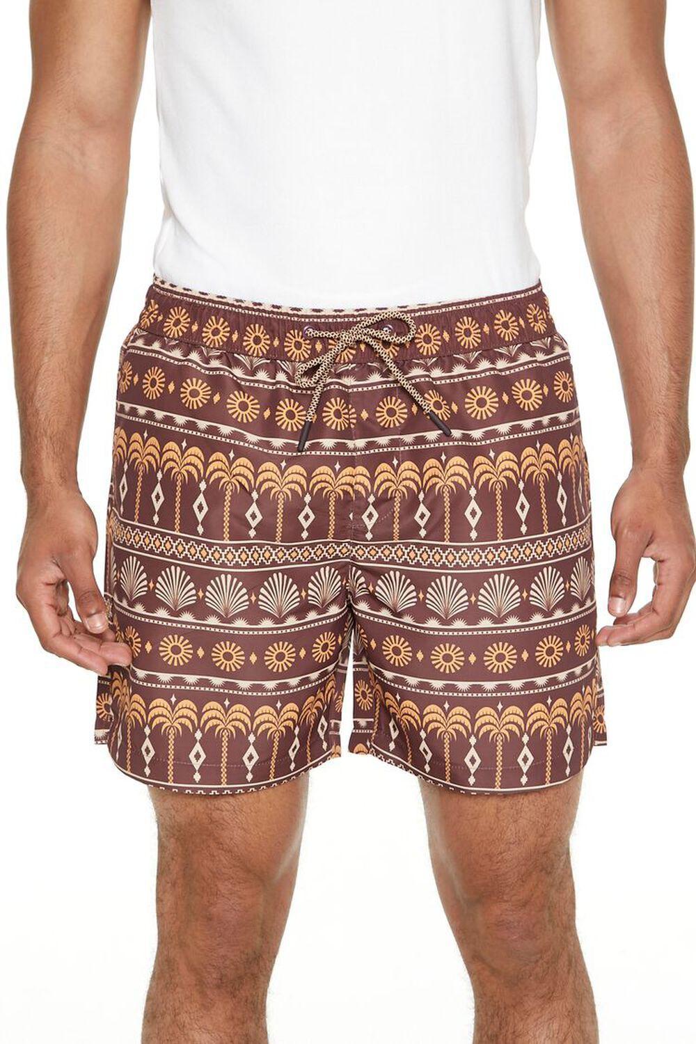 Geo Palm Tree Print Swim Trunks | Forever 21 Product Image