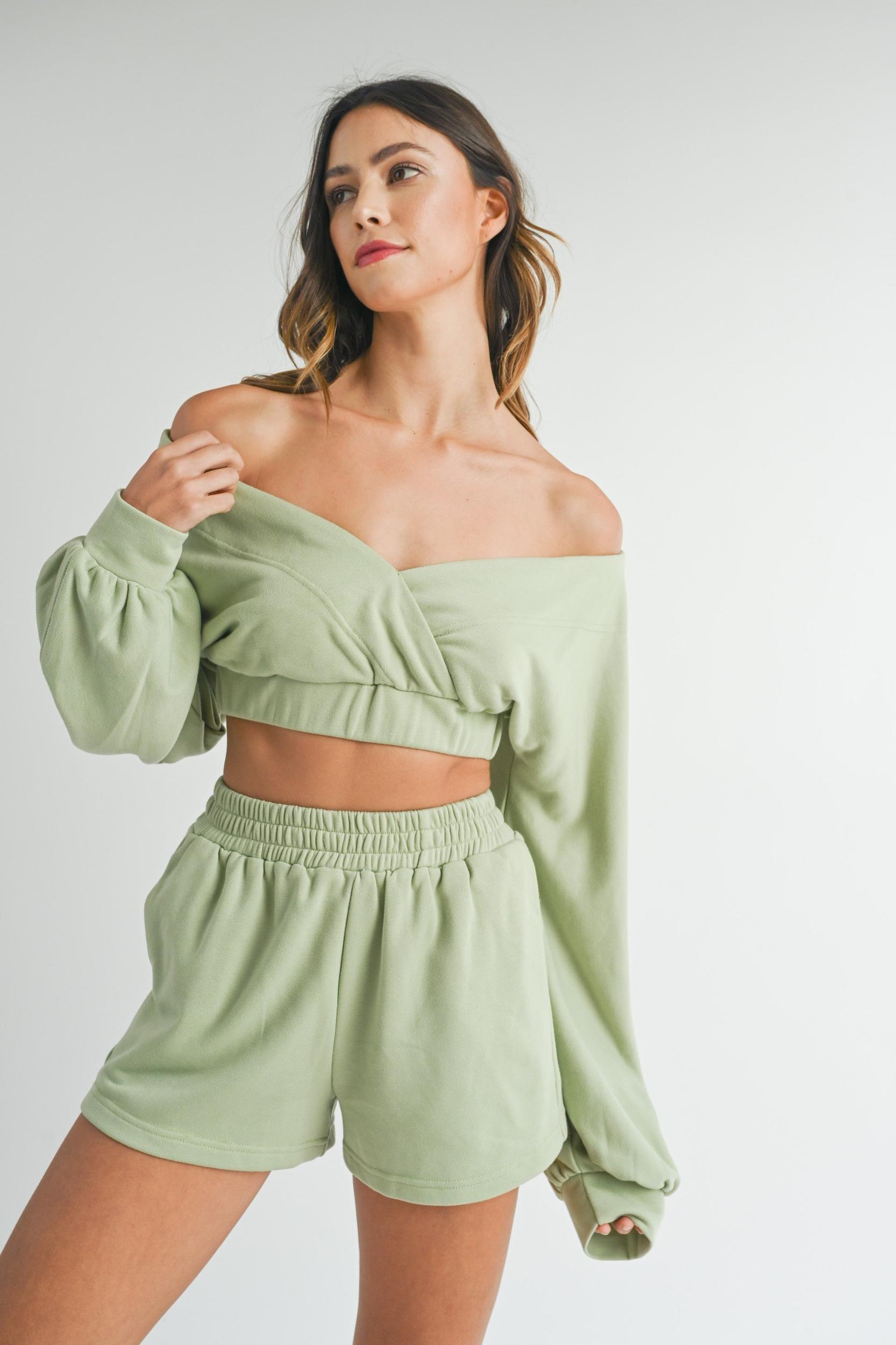 Off Shoulder Crop Top & Shorts Set Product Image