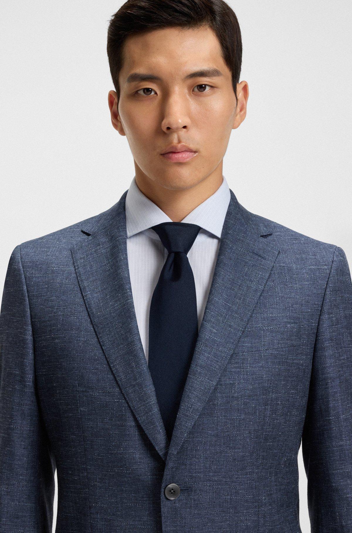 BOSS - Slim-fit blazer in patterned stretch fabric - Dark Blue Product Image